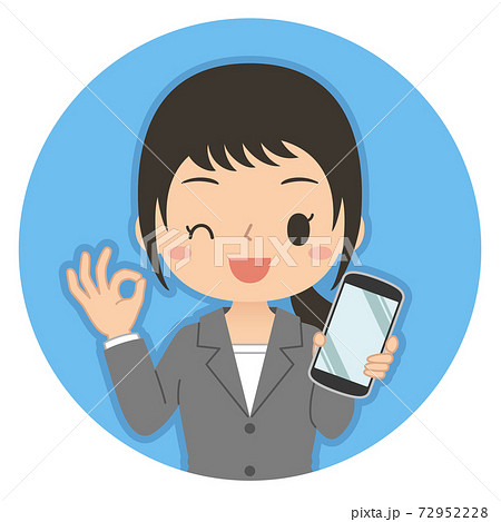 Okサインでスマホを持つ女性 イラスト アイコンのイラスト素材