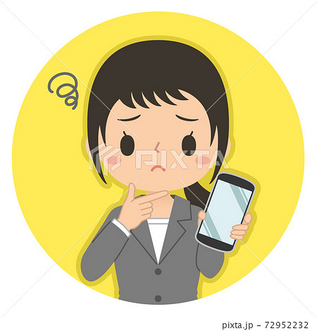 悩み顔でスマホを持つ女性 イラスト アイコンのイラスト素材 悩み顔でスマホを持つ女性 イラスト アイコンのイラスト素材