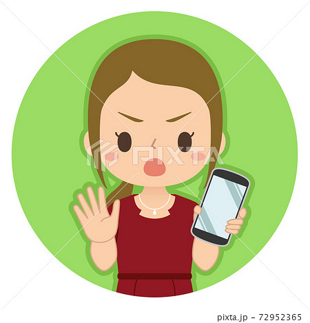 NOサインでスマホを持つ女性　イラスト　アイコン 72952365