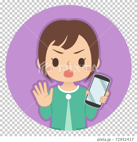 Noサインでスマホを持つ女性 イラスト アイコンのイラスト素材