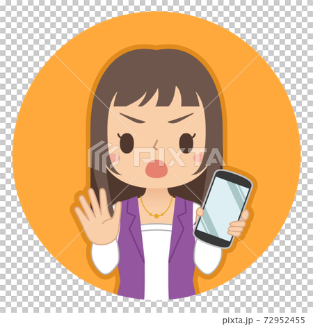 NOサインでスマホを持つ女性　イラスト　アイコン 72952455