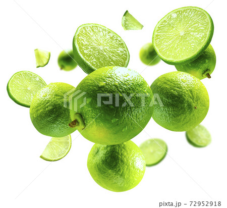 green lime levitated on a white background green lime levitated on a white background 72952918