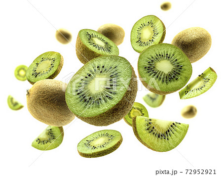 Kiwi fruit levitating on a white background Kiwi fruit levitating on a white background 72952921