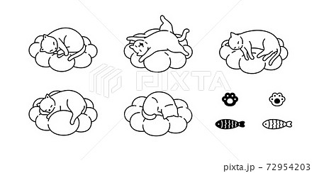 cat vector kitten calico icon sleeping cloud fish paw footprint pet cartoon character symbol scarf illustration doodle design 72954203