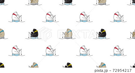 bear seamless pattern polar vector fishing repeat wallpaper teddy scarf isolated cartoon tile background doodle illustration design 72954217