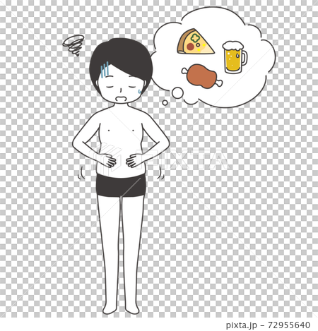 食べ過ぎで太ったダイエット前の男性のイラスト素材