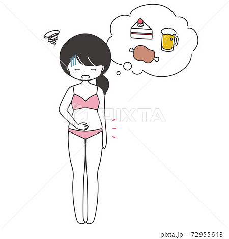 食べ過ぎで太ったダイエット前の女性のイラスト素材