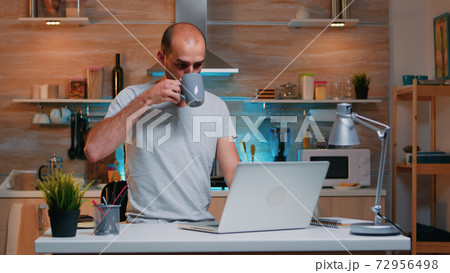 Freelancer working from home drinking coffee 72956498
