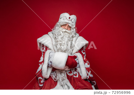 old caucasian father frost in long warm coat, red 72956996