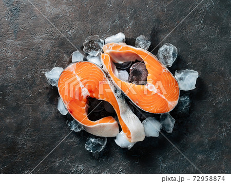 Two raw wild salmon steaks Two raw wild salmon steaks 72958874