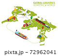 Global Logistic Isometric Vehicle Infographic. Ship Cargo Truck Van Logistics Service. Import Export Chain. Ensured Deliveries Drawing. Distribute Objects Shipment Vector. Fast Delivery Shipping 72962041