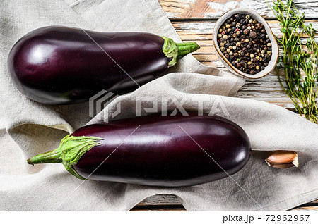 Fresh eggplant. Raw organic vegetables. White background. Top view 72962967