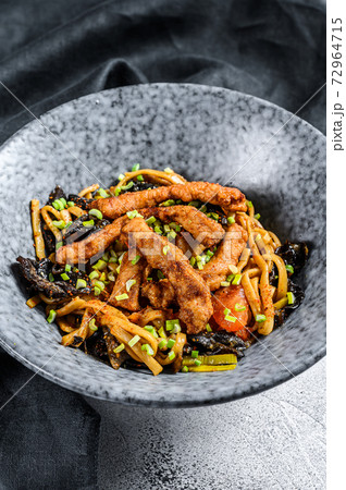 Udon stir fry noodles with pork meat and 72964715