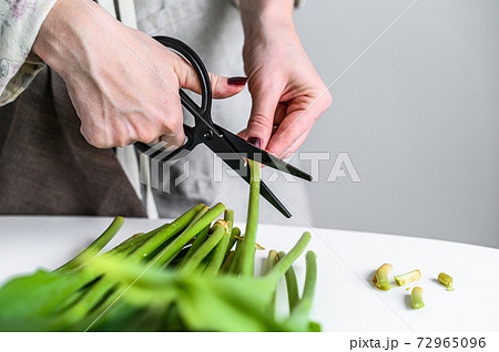 A florist girl with scissors in her hands makes a A florist girl with scissors in her hands makes a 72965096