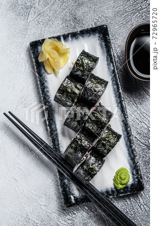 Sushi rolls hosomaki with salmon, avocado and Sushi rolls hosomaki with salmon, avocado and 72965720