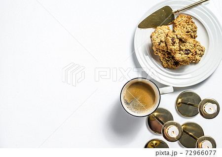 Freshly baked cranberry oatmeal cookies. White 72966077