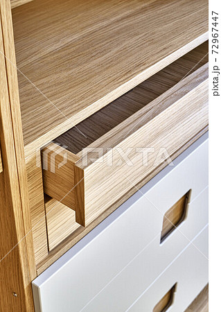 Modern wardrobe with finger pull design. Wooden wardrobe with