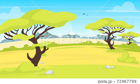 Safari Landscape Flat Vector Illustration のイラスト素材
