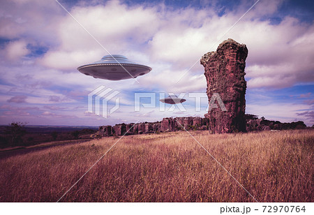 Two UFOs Unidentified Flying Objects 72970764