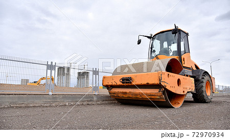 Soil Compactor at construction site.  72970934