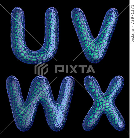 Realistic 3D letters set U, V, W, X made of blue plastic. Realistic 3D letters set U, V, W, X made of blue plastic. 72971371