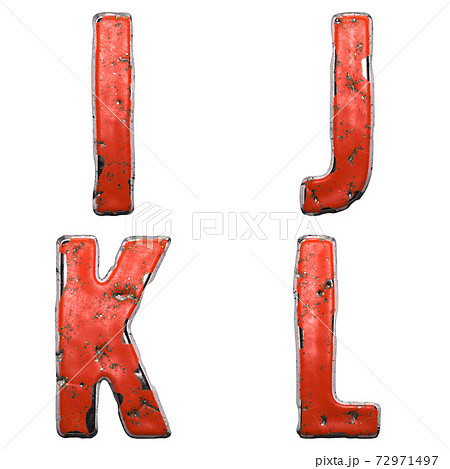 Set of letters I, J, K, L made of red painted metal isolated on white background. 3d Set of letters I, J, K, L made of red painted metal isolated on white background. 3d 72971497