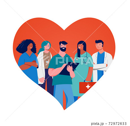Thank you doctors and nurses concept design - group of medical professionals on a red heart 72972633