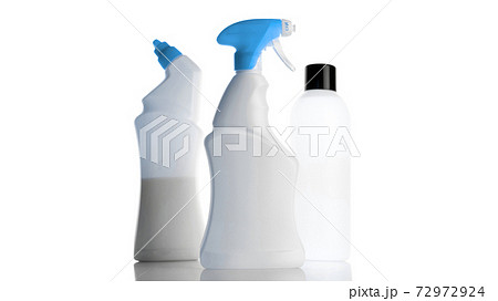 Sanitizer bottle. Empty clear plastic pump container set for antiseptic gel, cosmetic soap and mineral shampoo isolated on white. Water cap blank spray on transparent background. 72972924