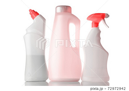 Sanitizer bottle. Empty clear plastic pump container set for antiseptic gel, cosmetic soap and mineral shampoo isolated on white. Water cap blank spray on transparent background. 72972942
