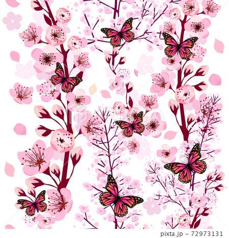 A seamless background of sakura with butterflies. Vector illustration A seamless background of sakura with butterflies. Vector illustration 72973131