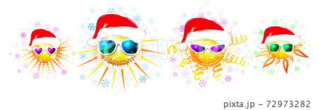 The sun in santa claus hats. Set of suns. Family look. T-shirt print. Vector illustration 72973282