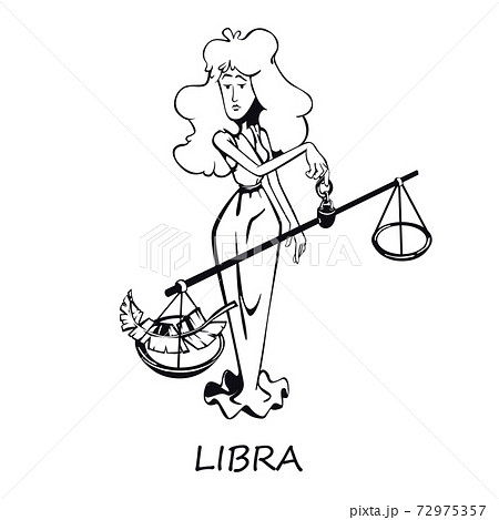 Libra Zodiac Sign Woman Outline Cartoon Vector のイラスト素材