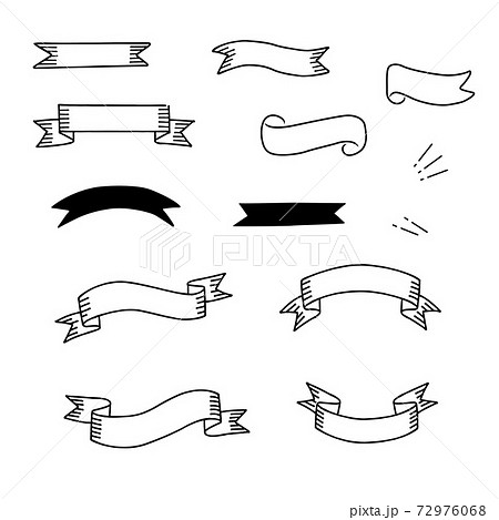 手書き風リボンバナーセットのイラスト素材