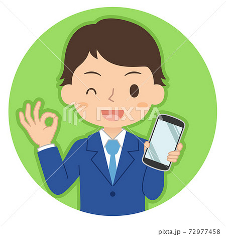 Okサインでスマホを持つ男性 イラスト アイコンのイラスト素材