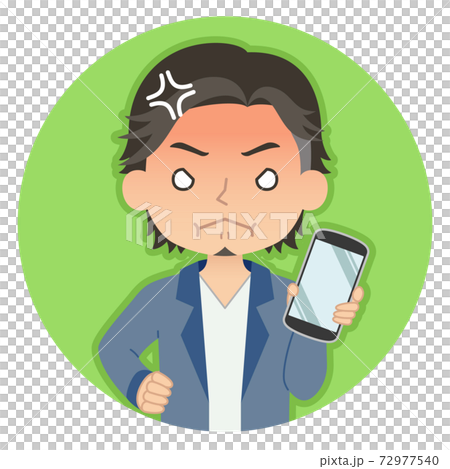 Illustration icon of a man holding a smartphone with an angry red face 72977540