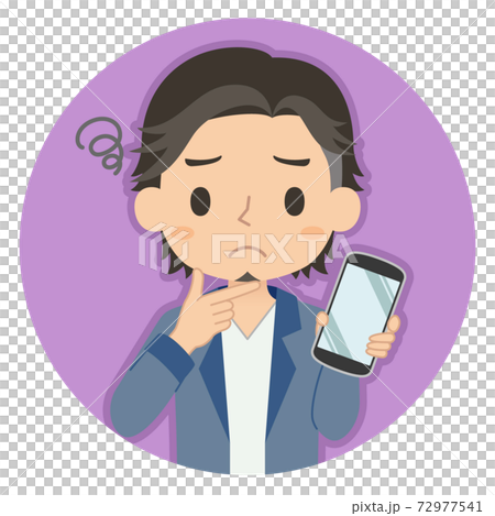 一個人拿著一張智能手機,一張擔心的臉的插圖圖標 一個人拿著一張智能手機,一張擔心的臉的插圖圖標 72977541
