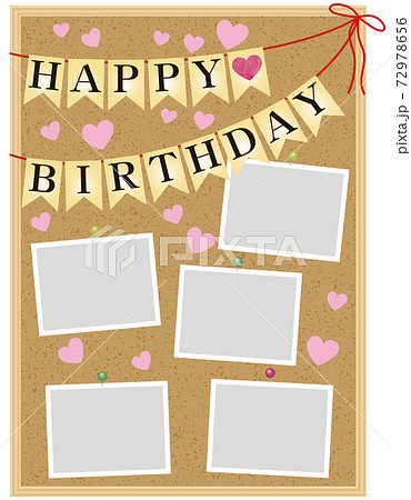 コルクボード 写真 メッセージ 誕生日会 誕生日 Happybirthday 縦向きのイラスト素材