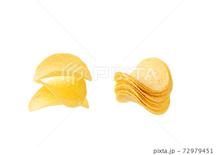 two heap of crispy potato chips isolated on a white background. 72979451