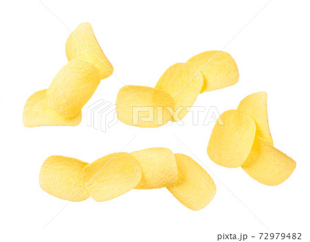 Collection of various potato chips isolated on a white background. 72979482