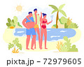 Friends Company Photographing on Tropical Beach Vector Illustration 72979605