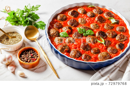 Italian meatballs in marinara sauce, top view 72979768