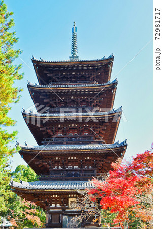 京都　仁和寺の五重塔と美しい紅葉 72981717