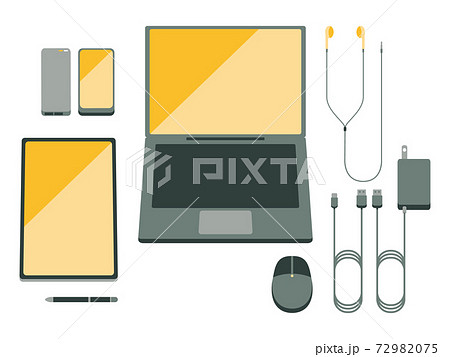 パソコン周辺機器 電子端末のセットのイラスト素材
