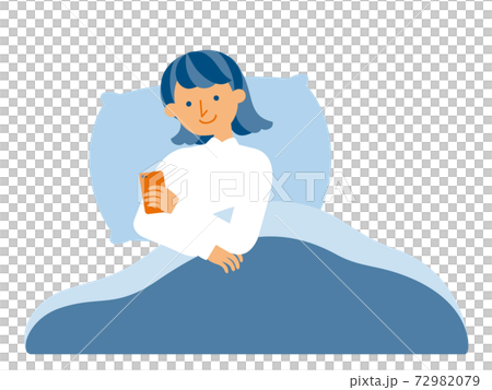 A woman who operates a smartphone in a futon A woman who operates a smartphone in a futon 72982079