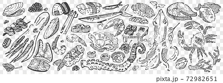 Hand drawn sea food doodle set 72982651