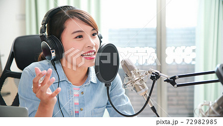 woman make podcast in studio 72982985