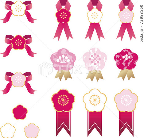 梅　うめ　花　春　リボン　イラスト素材セット 72983560