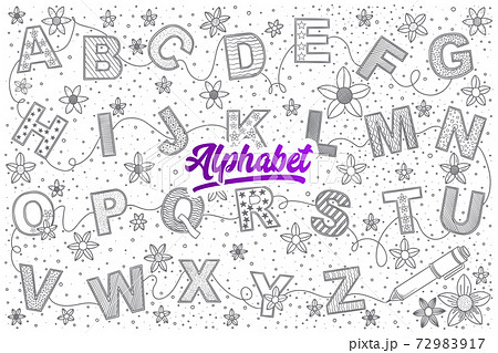 Alphabet doodle set with bright lettering Alphabet doodle set with bright lettering 72983917