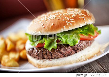 Fresh Hamburger With Fries. High quality photo 72984096