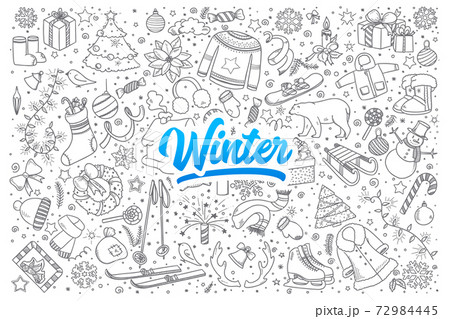 Winter doodle set with lettering 72984445